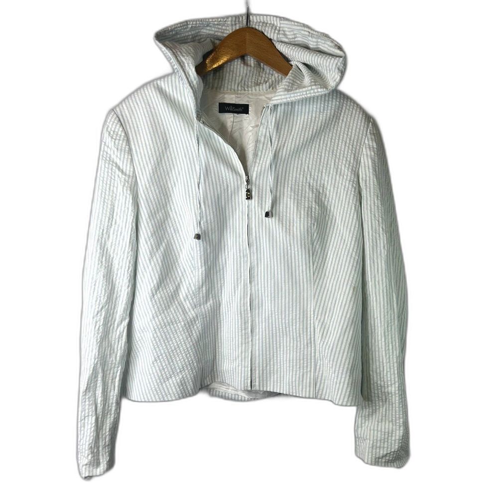 Willi Smith Striped Full Zip Hooded Lightweight Jacket Size Medium‎